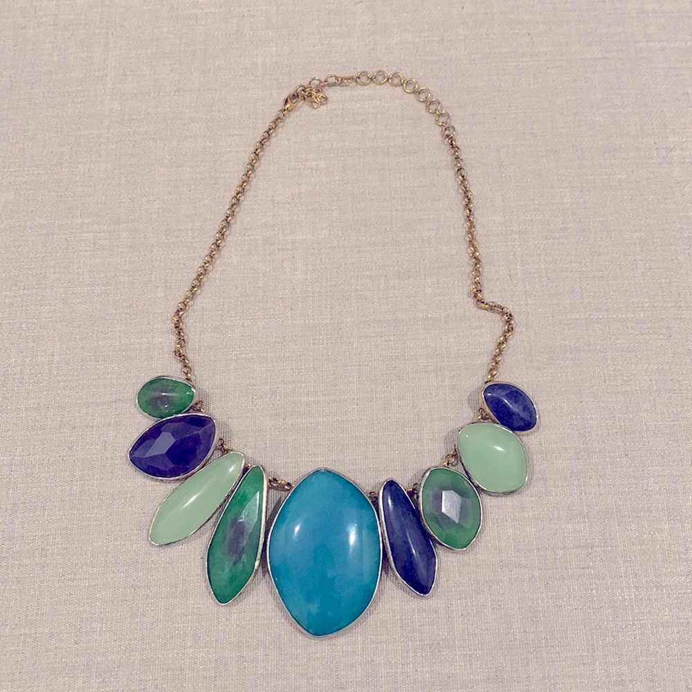 Stella & Dot Green/Blue Gold tone stone necklace